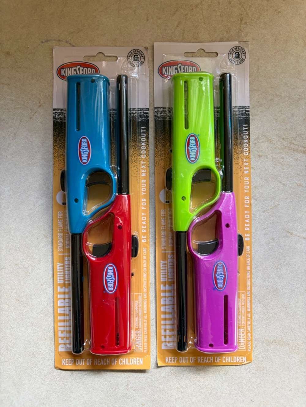 Kingsford Refillable Utility Lighters - Blue & Red / Green & Purple (Set of 2)
